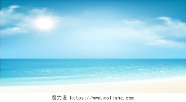 夏日蓝天天空太阳烈日沙滩大海海水展板背景